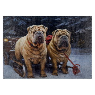 Shar Pei Snowy Sleigh Weihnachtsdekor Schneidebrett
