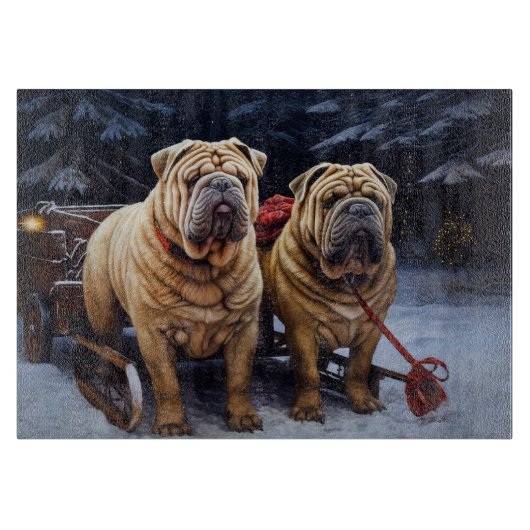 Shar Pei Snowy Sleigh Weihnachtsdekor Schneidebrett (Vorderseite)