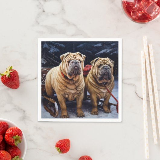 Shar Pei Snowy Sleigh Weihnachtsdekor Serviette (Beispiel)