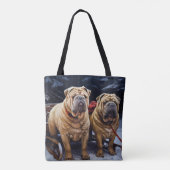 Shar Pei Snowy Sleigh Weihnachtsdekor Tasche (Rückseite)