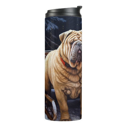 Shar Pei Snowy Sleigh Weihnachtsdekor Thermosbecher (Nach links gedreht)