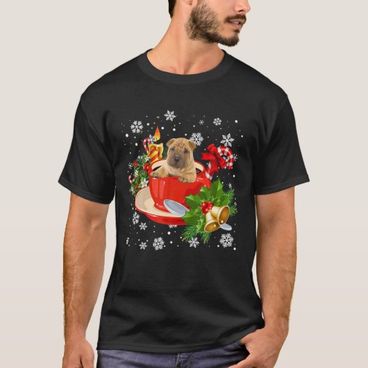 Shar Pei und Kaffee Weihnachtsschnee Lichter Pajam T-Shirt (Vorderseite)