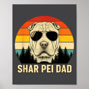 Shar Pei Vater Retro-Sonnenuntergangs-Design - Vin Poster