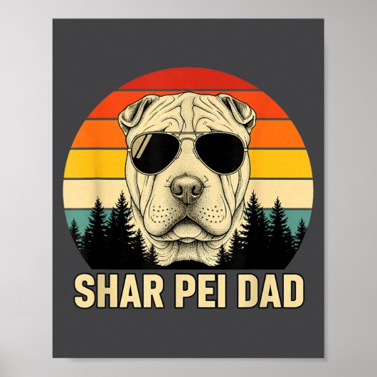 Shar Pei Vater Retro-Sonnenuntergangs-Design - Vin Poster (Vorne)