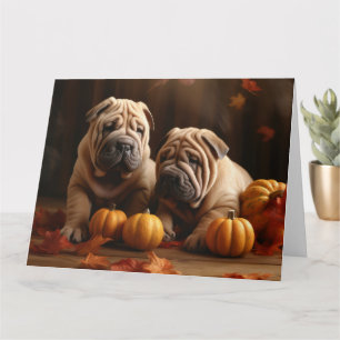 Shar Pei Welpe Herbstfreude Kürbis Karte
