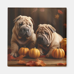 Shar Pei Welpe Herbstfreude Kürbis Magnet
