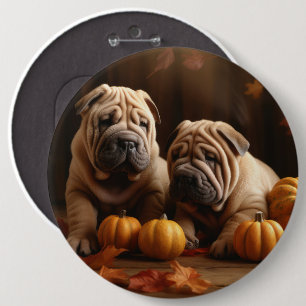 Shar Pei Welppy Autumn Delight Pumpkin Button