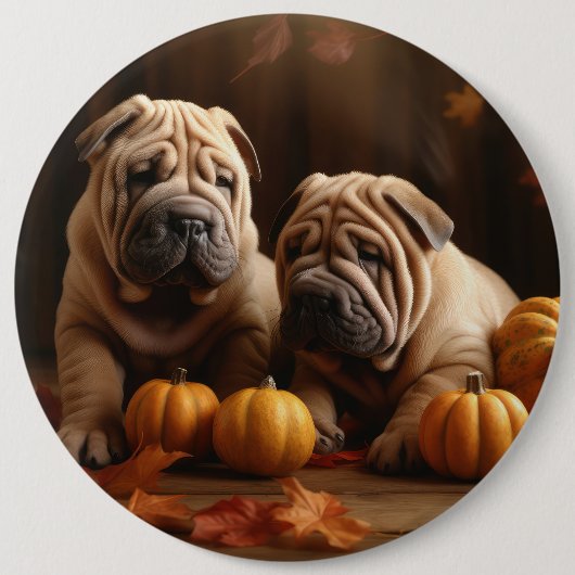 Shar Pei Welppy Autumn Delight Pumpkin Button (Vorderseite)