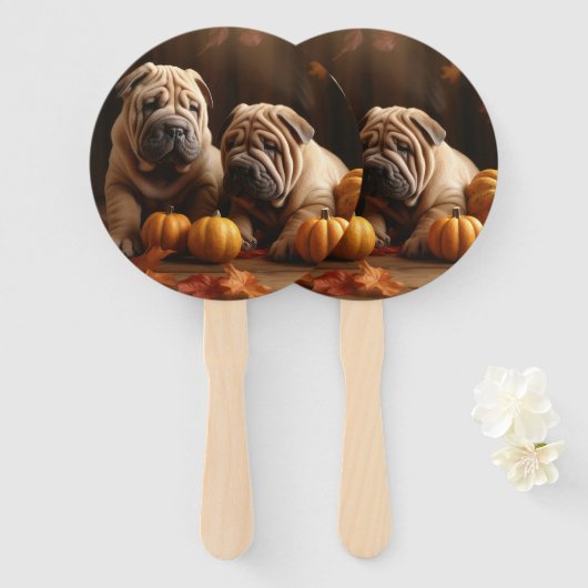 Shar Pei Welppy Autumn Delight Pumpkin Fächer (Vorne und Hinten)