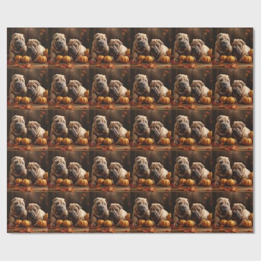 Shar Pei Welppy Autumn Delight Pumpkin Geschenkpapier (Flach)
