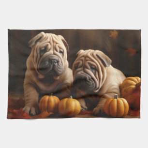 Shar Pei Welppy Autumn Delight Pumpkin Geschirrtuch