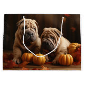 Shar Pei Welppy Autumn Delight Pumpkin Große Geschenktüte (Vorderseite)