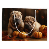 Shar Pei Welppy Autumn Delight Pumpkin Große Geschenktüte (Rückseite)