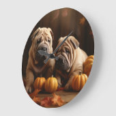 Shar Pei Welppy Autumn Delight Pumpkin Große Wanduhr (Winkel)