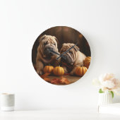 Shar Pei Welppy Autumn Delight Pumpkin Große Wanduhr (Zuhause)