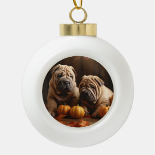 Shar Pei Welppy Autumn Delight Pumpkin Keramik Kugel-Ornament