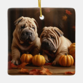 Shar Pei Welppy Autumn Delight Pumpkin Keramikornament (Vorderseite)