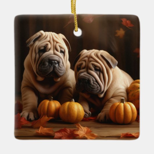 Shar Pei Welppy Autumn Delight Pumpkin Keramikornament (Vorderseite)