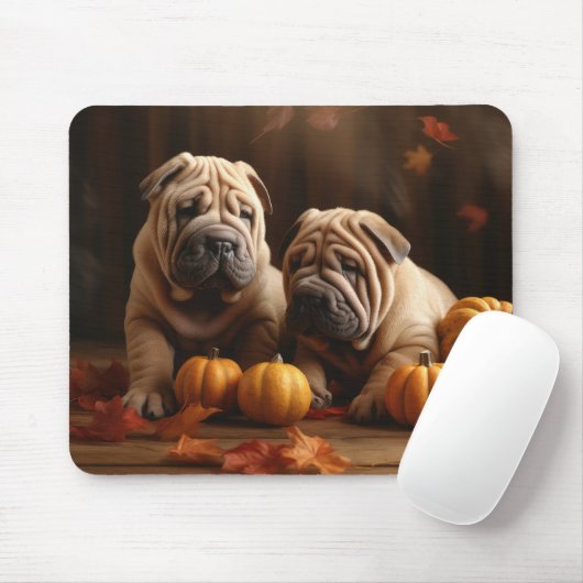 Shar Pei Welppy Autumn Delight Pumpkin Mousepad (Mit Mouse)