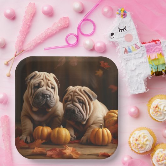 Shar Pei Welppy Autumn Delight Pumpkin Pappteller (Party)