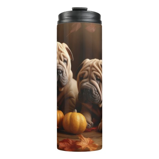 Shar Pei Welppy Autumn Delight Pumpkin Thermosbecher (Vorderseite)
