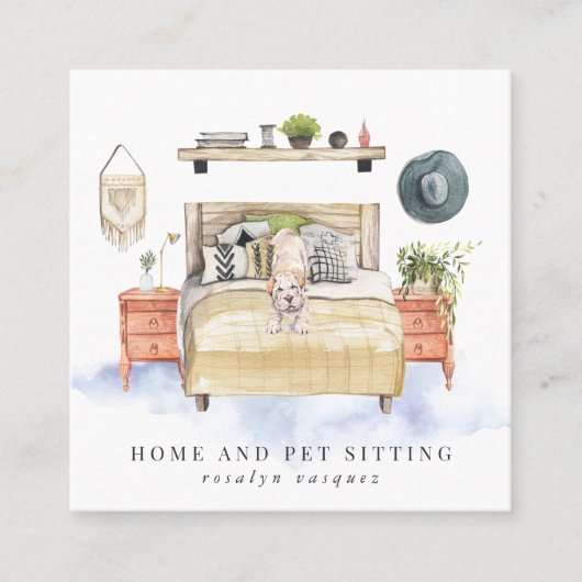 Shar Pei | Zuhause- und Haustiersitzungen Quadratische Visitenkarte (Vorderseite)