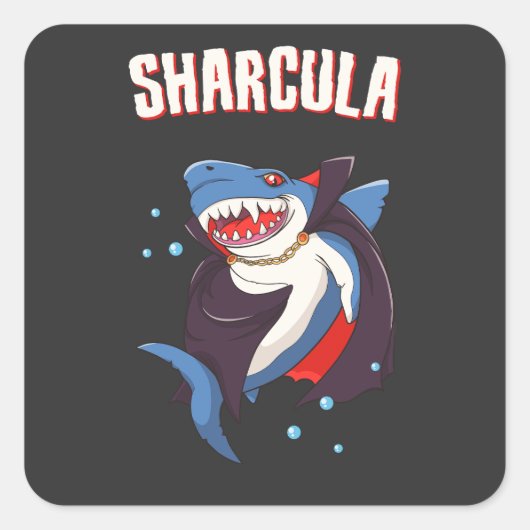 Sharcula Funny Dracula Shark Vampire Halloween T-S Quadratischer Aufkleber (Vorderseite)