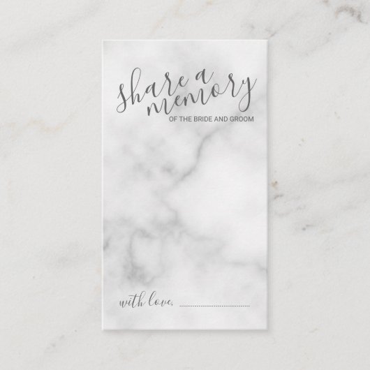 'Share a Memory' Elegant Marble Script Hochzeit Hinweiskarte (Vorderseite)