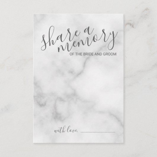 'Share a Memory' Elegant Marble Script Hochzeit Hinweiskarte (Vorderseite)