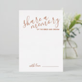 'Share a Memory' Moderne Script Wedding Rose Gold Folieneinladung (Stehend vorne)