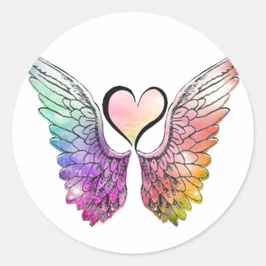 Share - Angel Wings and Heart Runder Aufkleber (Vorderseite)