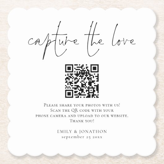 Share Foto QR Code Capture the Liebe Wedding Untersetzer (Vorderseite)