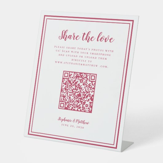 Share the Liebe Wedding Foto QR Scan Code Magenta Sockelschild (Vorderseite)
