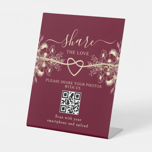 Share the Liebe Wedding QR Code Pedestal Sign Sockelschild (Vorderseite)