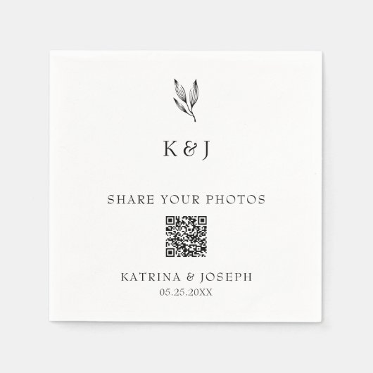 Share your Photos QR Code Botanical Wedding Serviette (Vorderseite)