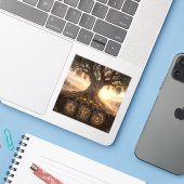Shared Roots – Interfaith Unity Quadratisches Viny Aufkleber (Laptop mit iPhone)