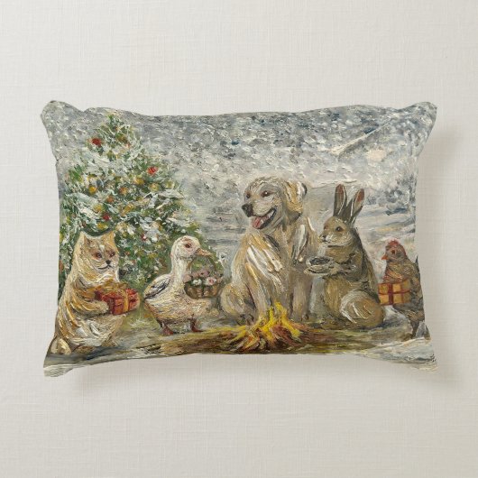 Shared Warmth Whimsical Farmhouse Animals Campfire Dekokissen (Vorderseite)