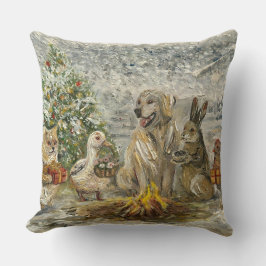 Shared Warmth Whimsical Farmhouse Animals Campfire Kissen