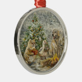 Shared Warmth Whimsical Farmhouse Animals Campfire Ornament Aus Metall (Rechts)