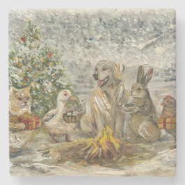 Shared Warmth Whimsical Farmhouse Animals Campfire Steinuntersetzer
