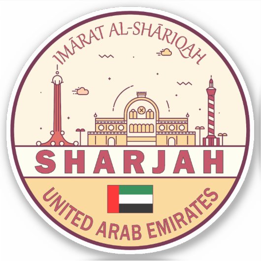 Sharjah United Arab Emirates City Skyline Emblem Aufkleber (Vorderseite)