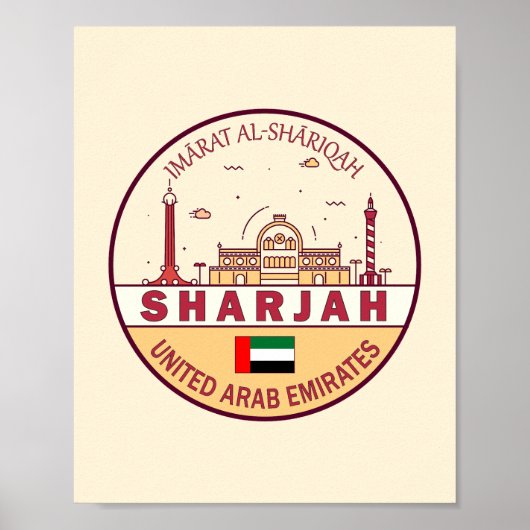 Sharjah United Arab Emirates City Skyline Emblem Poster (Vorne)