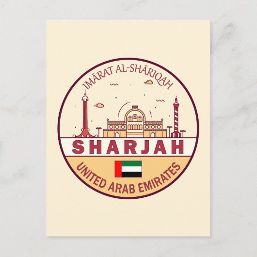 Sharjah United Arab Emirates City Skyline Emblem Postkarte (Vorderseite)