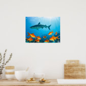 Shark among gold fishes poster (Küche)