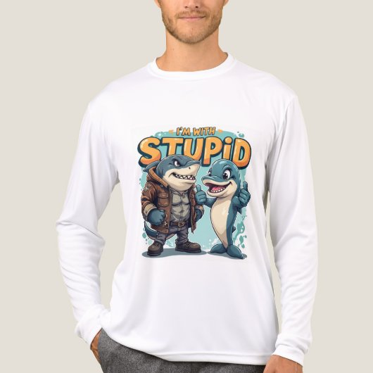 Shark and Dolphin "I'm With Stupid" Funny design Tri-Blend Shirt (Vorderseite)