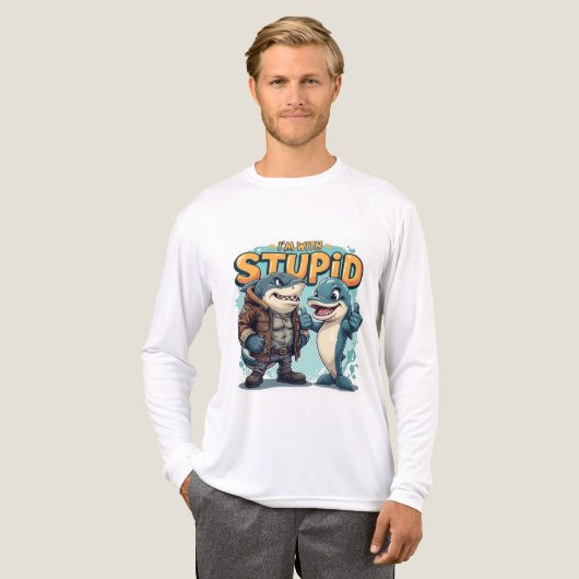 Shark and Dolphin "I'm With Stupid" Funny design Tri-Blend Shirt (Vorderseite komplett)