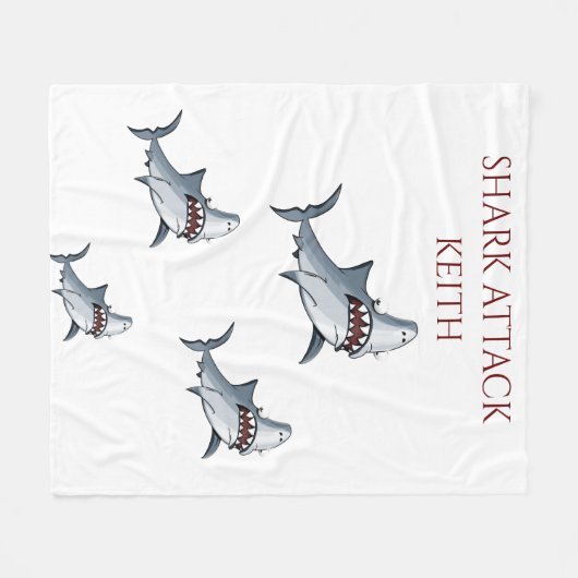 "SHARK ATTACK" Fleecedecke & personalisierter Name (Vorderseite (Horizontal))