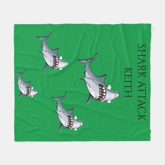 "SHARK ATTACK" Fleecedecke & personalisierter Name (Vorderseite (Horizontal))