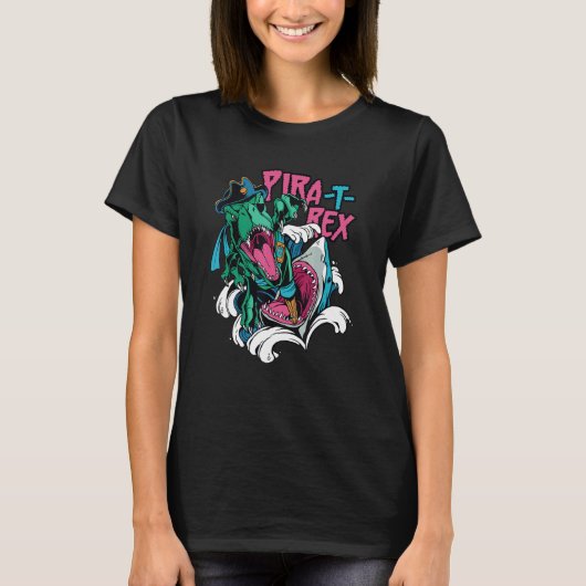 Shark Attacking A rex Pirate Pira rex Rise Time T-Shirt (Vorderseite)