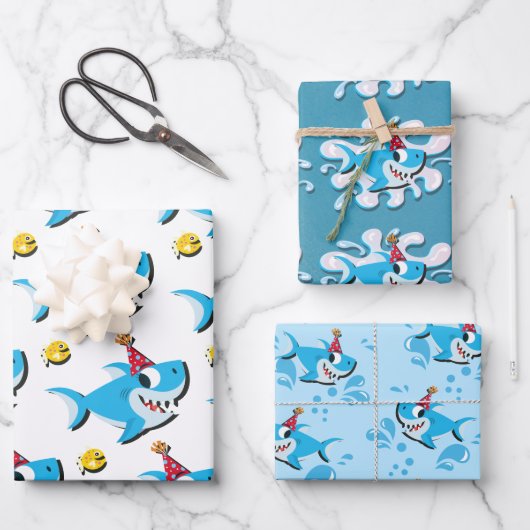 Shark Baby Boy oder Girl Birthday Party Geschenkpapier Set (Vorderseite)